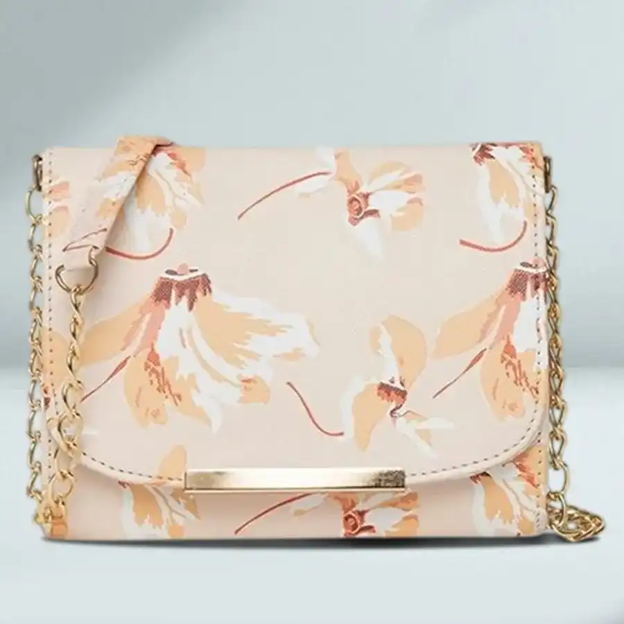 Stylish Floral Print Sling Bag with cream color and vibrant floral design, perfect for daily use.