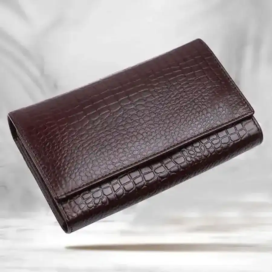 Chic Croc Brown RFID Protected Ladies Purse with 8 card slots and 5 compartments.