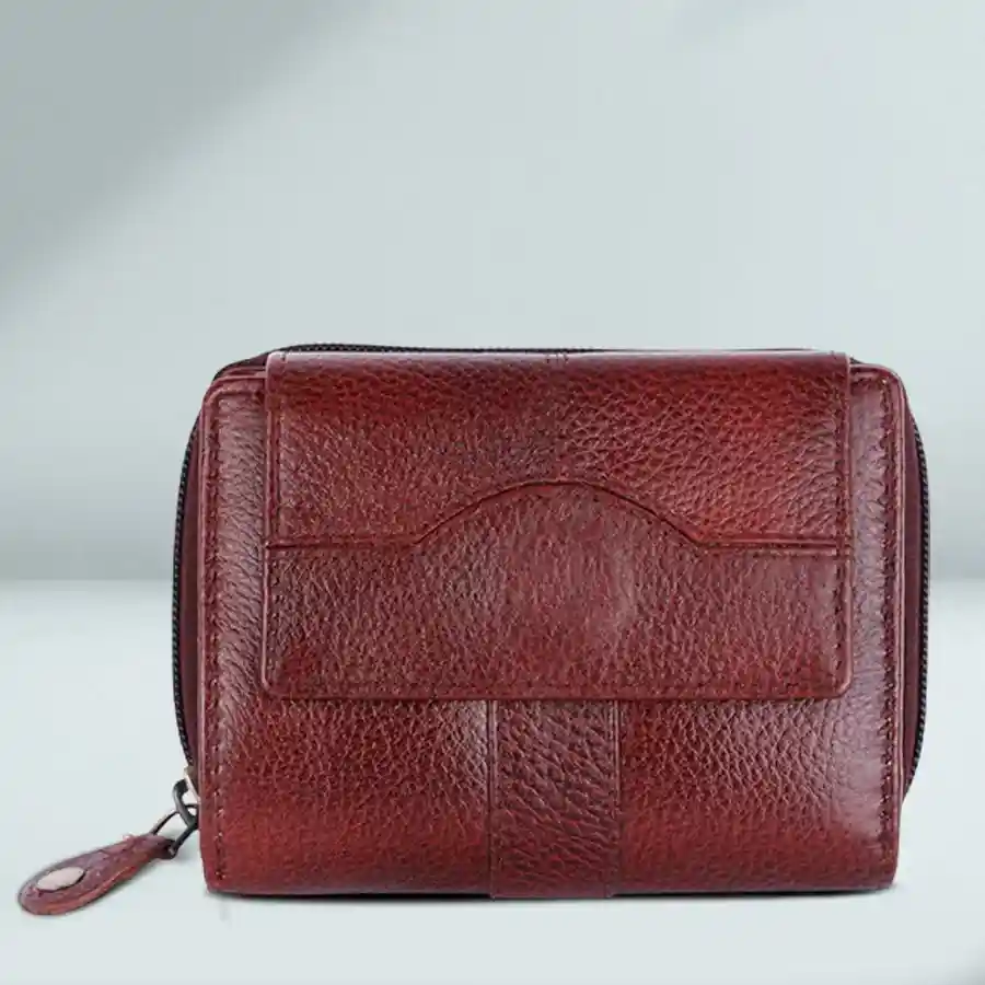 Chic RFID Leather Purse for women, crafted from premium brown leather with 14 card slots and secure RFID protection.
