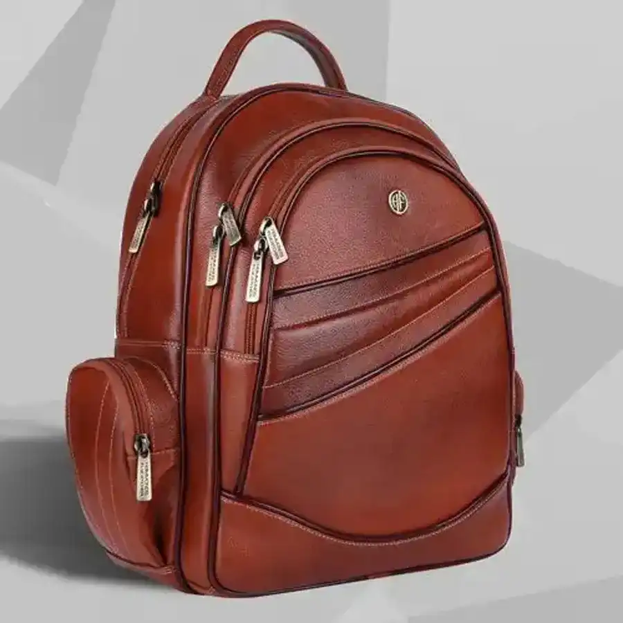 Stylish Tan Leather Laptop Backpack designed for laptops, combining elegance and functionality.