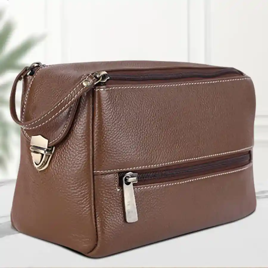 Luxurious Brushwood Leather Toiletry Bag for travel organization.