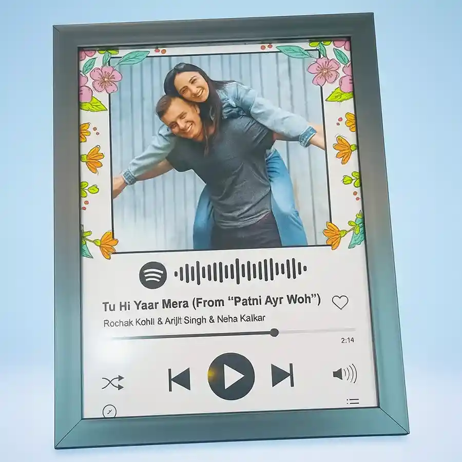 A personalized music photo frame showcasing a cherished photo, designed to evoke emotions through music.