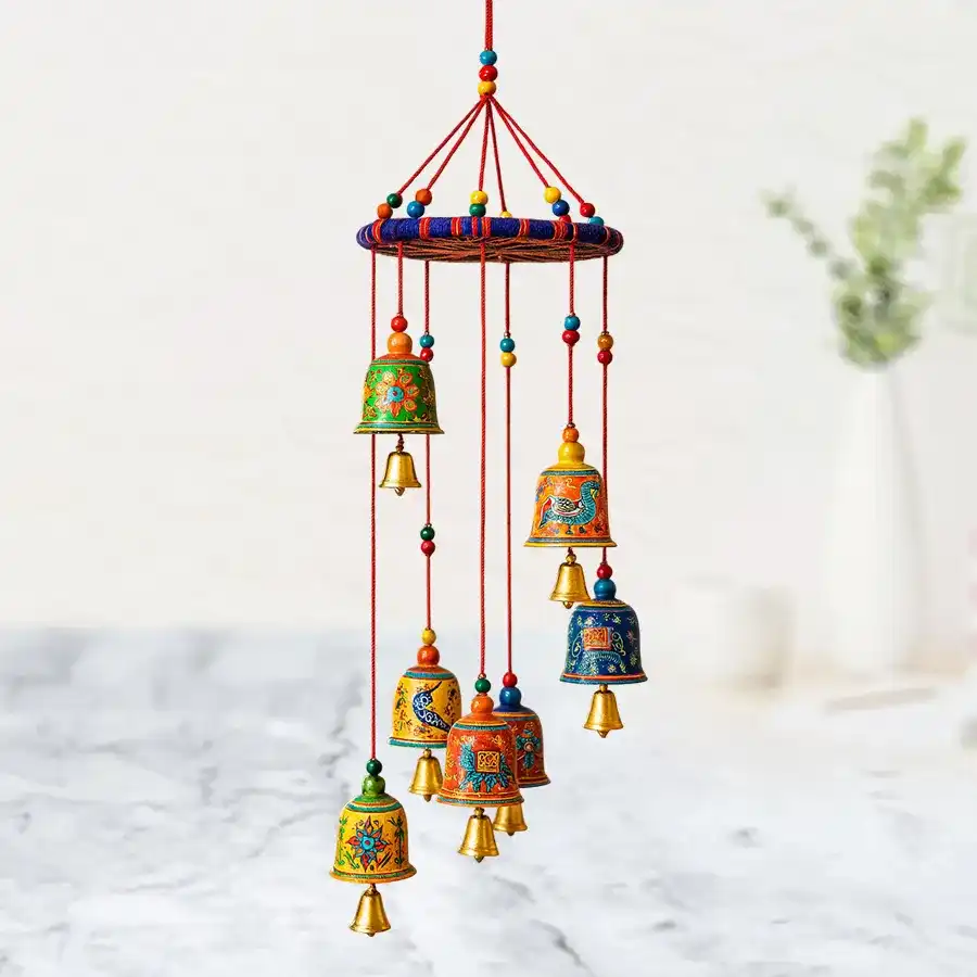 Vibrant cotton door hanging with multicolor beads and laces, enhancing home decor.