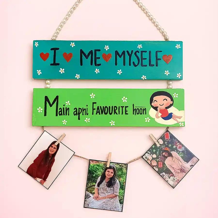 Personalized artisan wall art gift featuring 5 handcrafted pieces with quotes and images, customizable with your message.