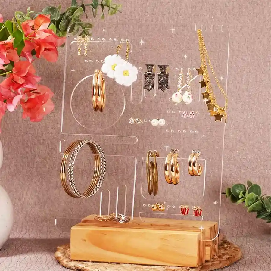Personalized Elegance Jewelry Stand showcasing jewelry with custom name engraving.