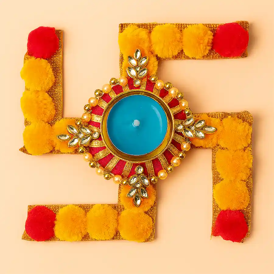 Radiant Culture & Candle Gift Set featuring a reusable MDF Rangoli and tea light candles for elegant home décor.