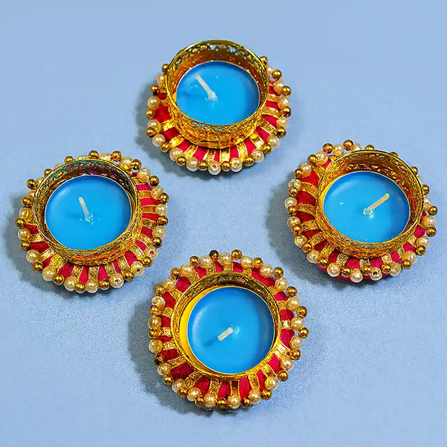 Set of 4 unique, eco-friendly reusable designer diyas for festive décor.