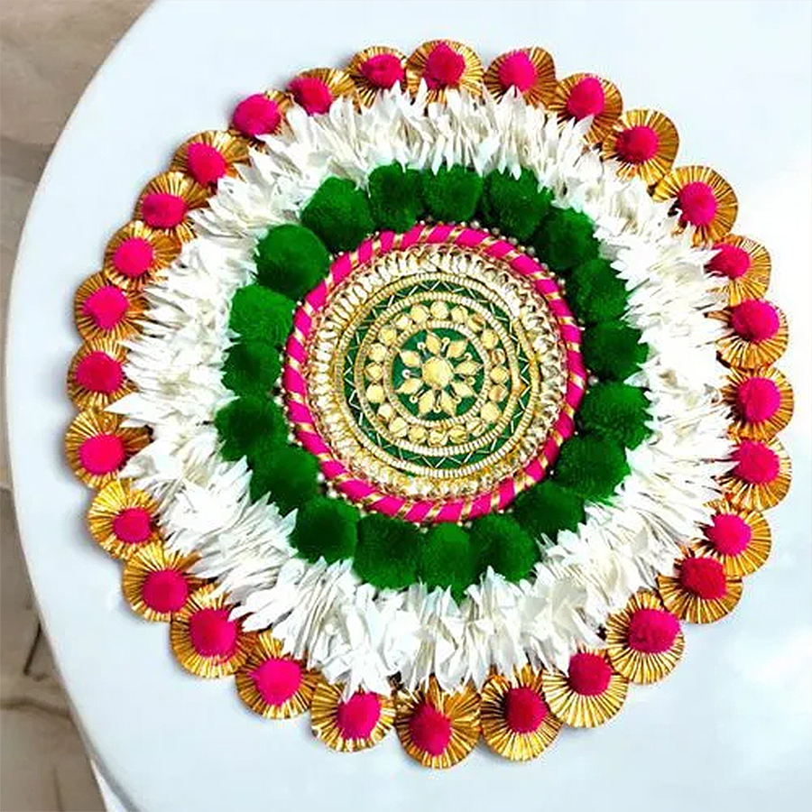 Colorful Creative Giant Rangoli Mat for festivals, crafted in eco-friendly MDF.