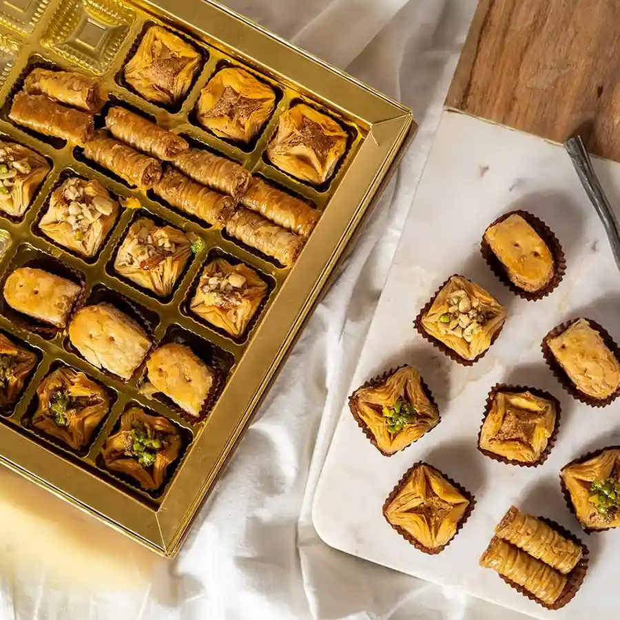 Lip-Smacking Assorted Turkish Baklava Gift Box filled with delightful baklava varieties.
