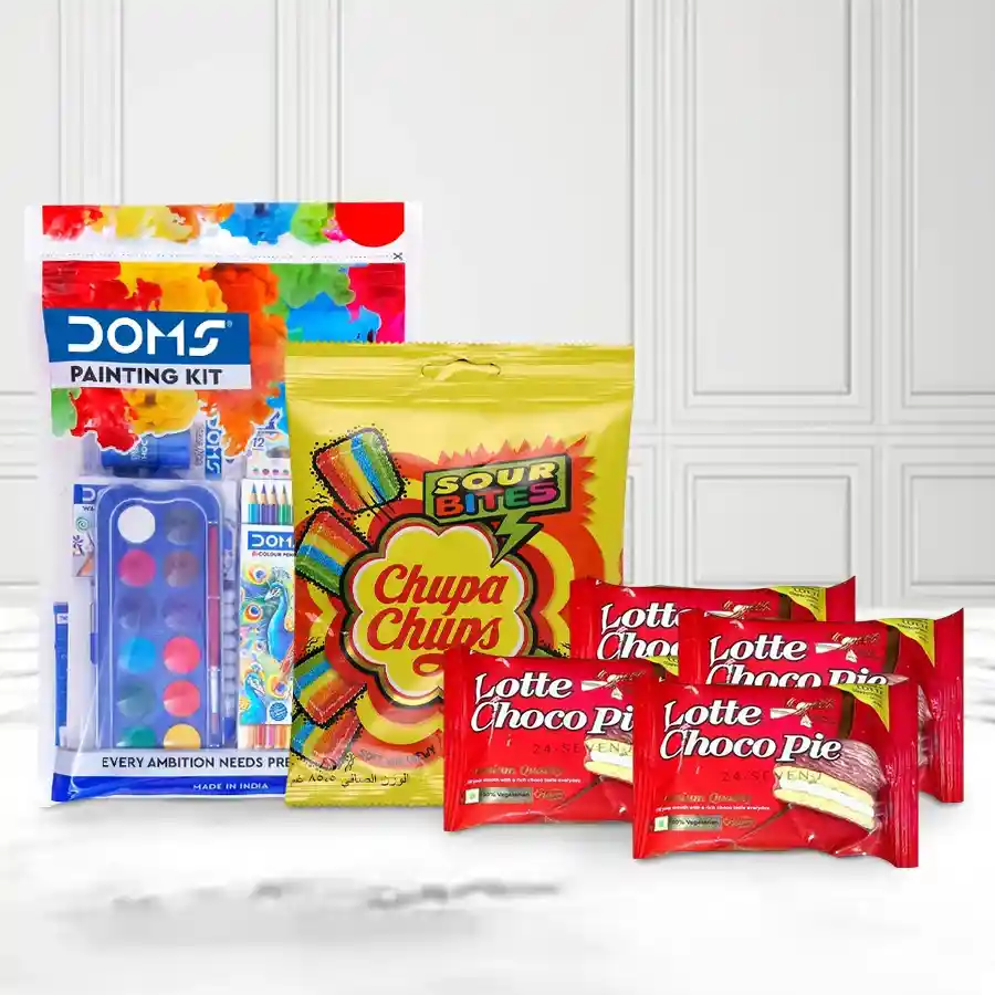 Marvelous Doms Painting Kit with delicious chocolates and sour candy.