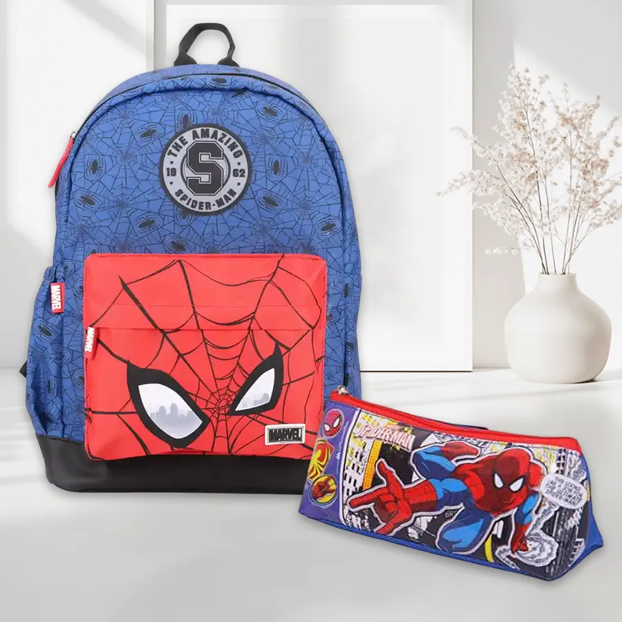 Spiderman Adventure Backpack and Pyramid Shaped Pencil Bag Combo.