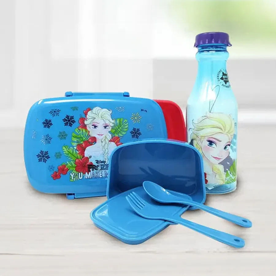 Disney Frozen Lunch Box and Water Bottle Set featuring vibrant characters and BPA-free plastic.