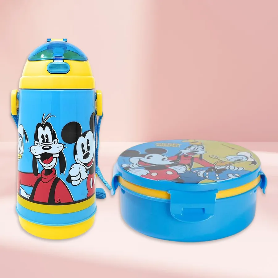 Mickey Mouse Sipper Bottle and Tiffin Box Combo for kids.