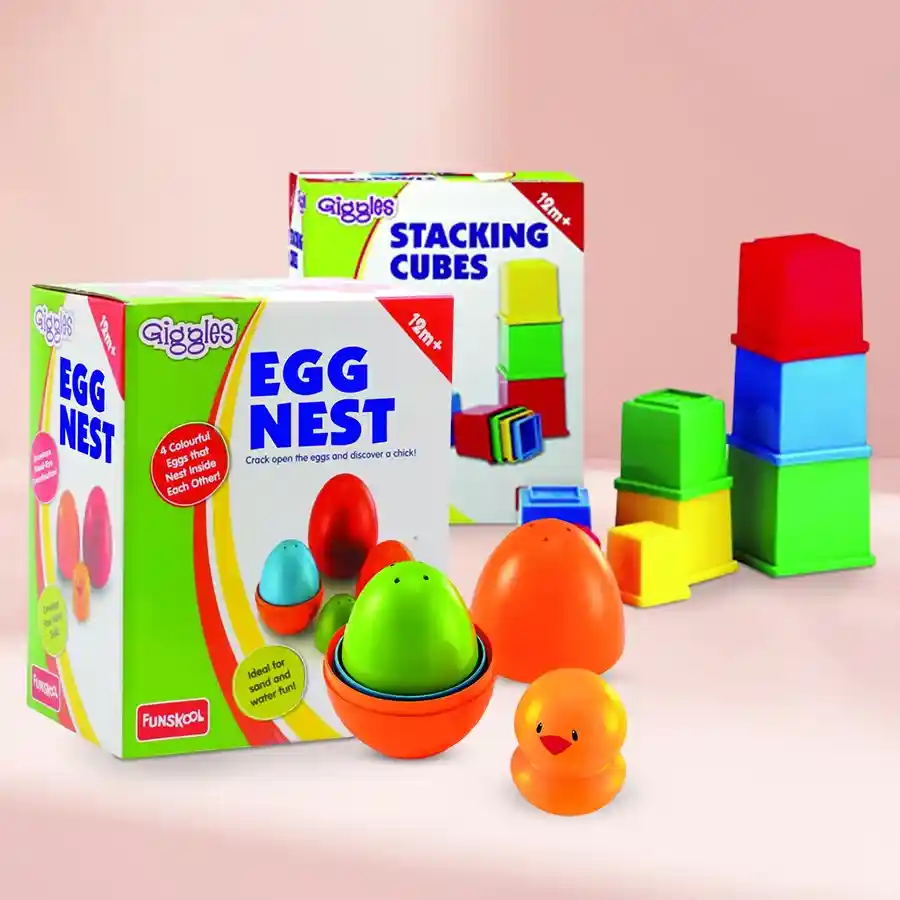 Funskool Giggles Nesting Eggs and Stacking Cubes set for toddlers.