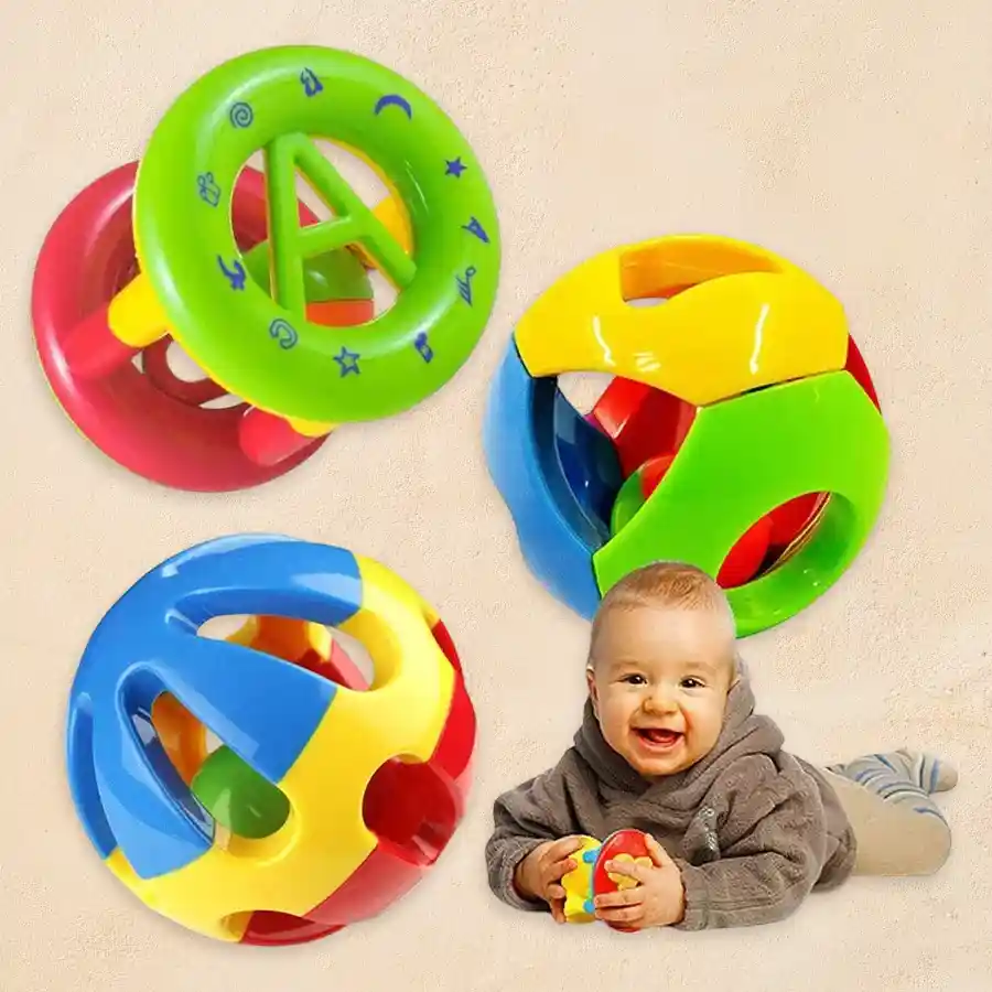 Joyful Shake & Grab Rattle Trio set for babies, featuring three colorful, safe rattles designed for sensory exploration.