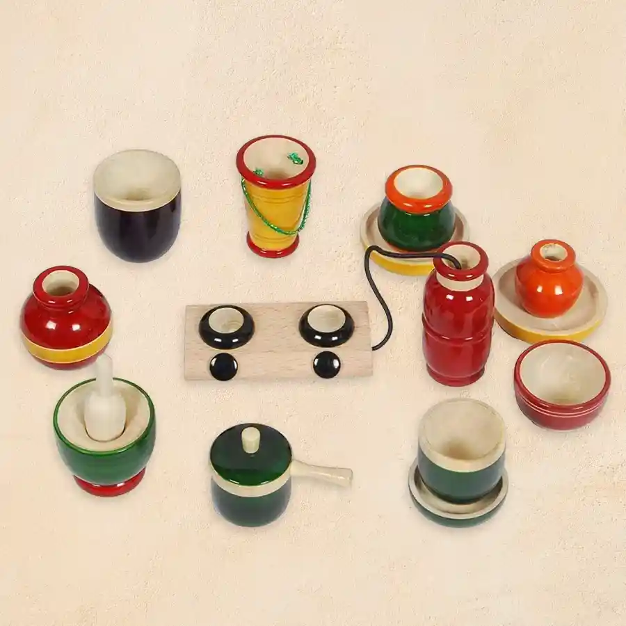 Whimsical Wooden Kitchen Playset designed for imaginative play for children aged 3-7.