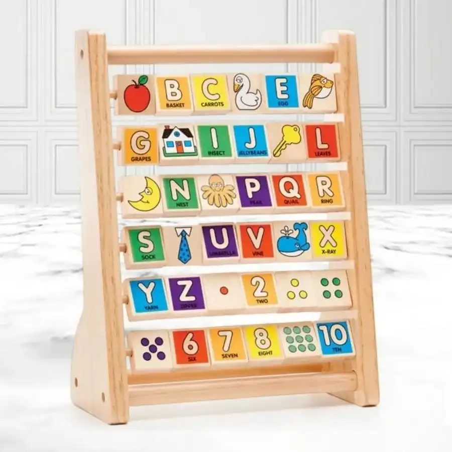 A vibrant Engaging Abacus Learning Kit featuring 36 double-sided tiles for early education, designed for children aged 0-2 by Melissa & Doug.