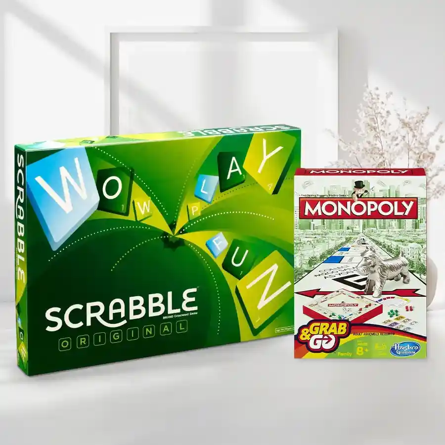 Mattel Scrabble Board and Monopoly Grab N Go Game for kids.