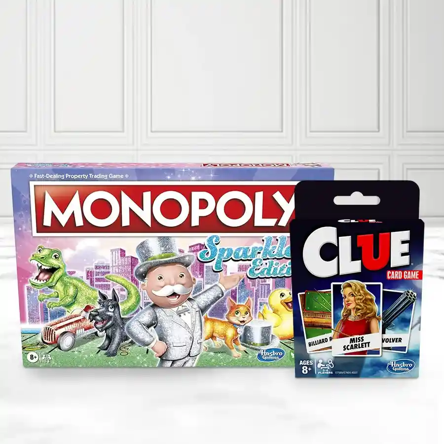 Engaging Monopoly and Scrabble game set for kids aged 8 and up, featuring Funskool and Mattel brands for indoor play.