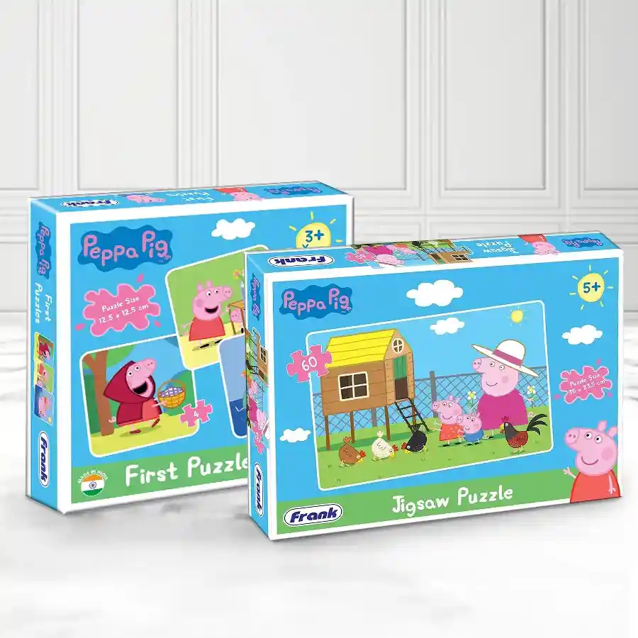 Colorful Peppa Pig Puzzle Set featuring 18 pieces for kids aged 3 and up, promoting fine motor skills and logical thinking.