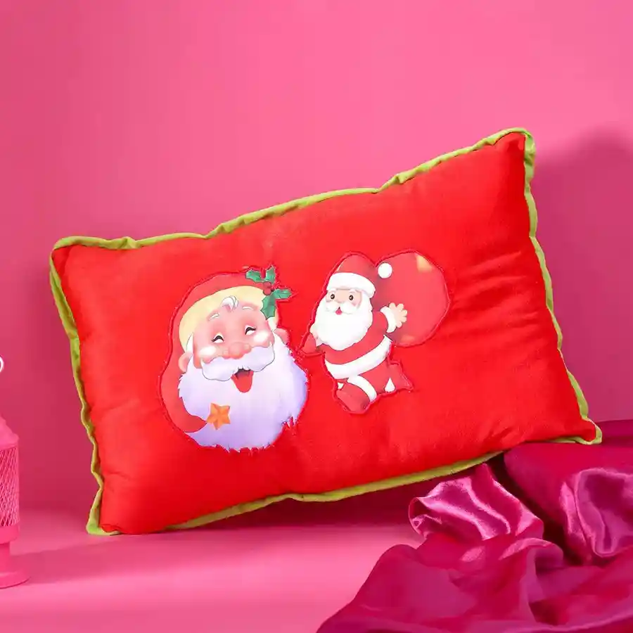 Plush 19x12 inch Santa pillow designed to bring festive cheer to holiday decor.