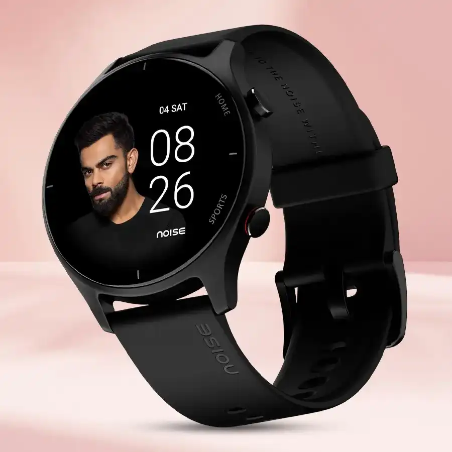 Suave Noise Twist Bluetooth Calling Jet Black Smart Watch with fitness tracking features.