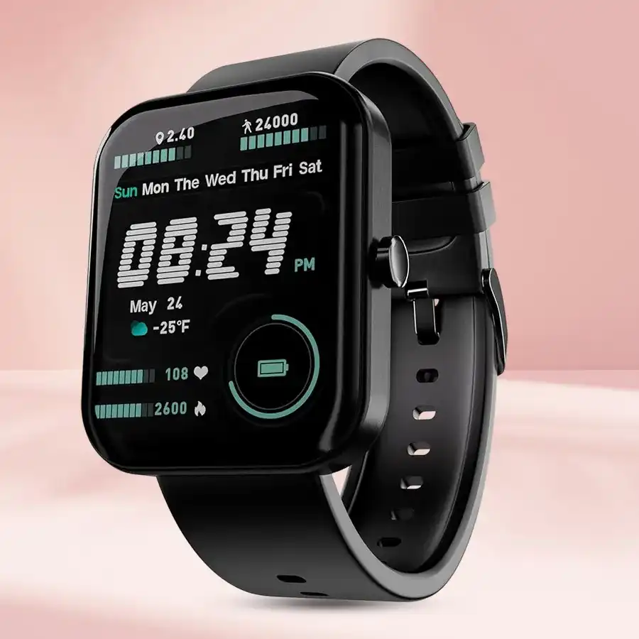 Sporty boAt Wave Call Plus Bluetooth Calling Smart Watch in Active Black, featuring health tracking and a 10-day battery.