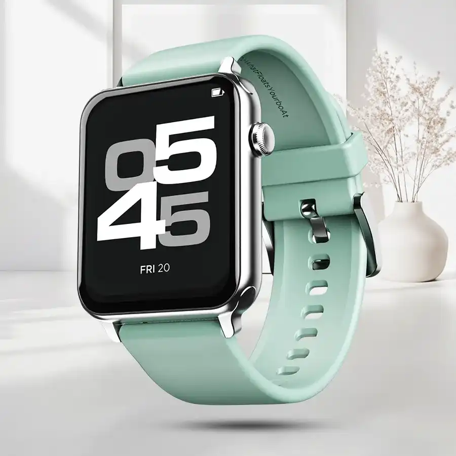 Caribbean Green boAt Wave Call Smart Watch with Bluetooth Calling features.