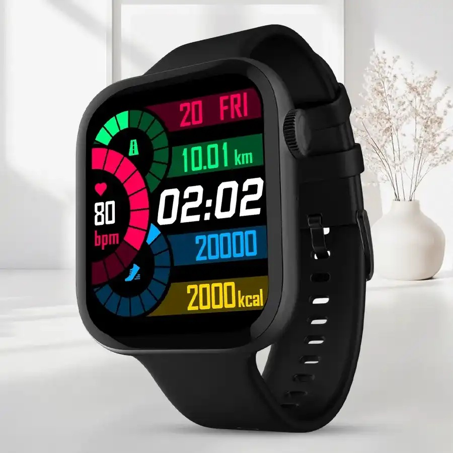 Fire-Boltt Ring 3 Smart Watch in black, featuring fitness tracking and heart rate monitoring.