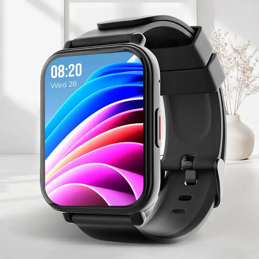 Elegant beatXP Unbound NEO Smart Watch in black with AMOLED display and one-tap calling feature.