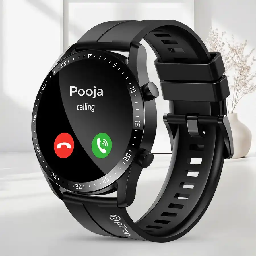 PTron Reflect Flash BT Calling Smartwatch in sleek black with customizable watch faces.