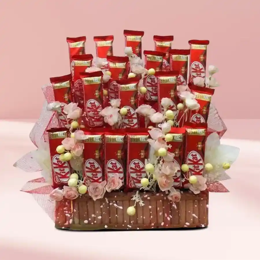 Delightful arrangement of 20 Nestle Kitkat bars, perfect for gifting.