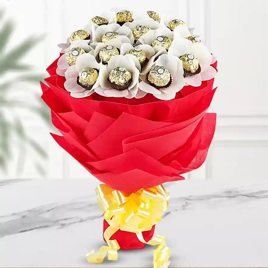 Ferrero Rocher Chocolate Bouquet with 16 pieces, elegantly arranged for special occasions.