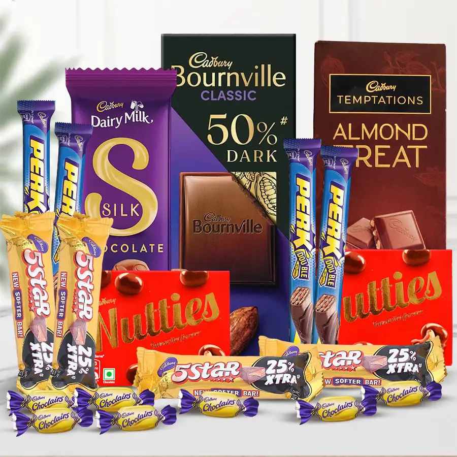 An irresistible medley of Cadbury chocolates including Five Star, Silk, and Eclairs, perfect for gifting.