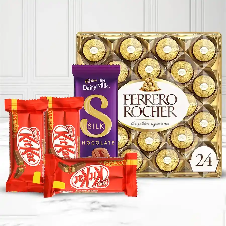Ultimate Chocolate Surprise hamper featuring Ferrero Rocher, Dairy Milk Silk, and Kit Kat for chocolate lovers.