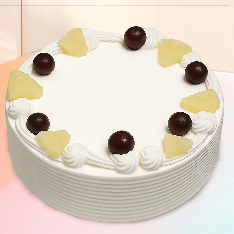 Nirulas Pineapple Delight Cake, a freshly baked 500 gm treat, showcasing a delicious blend of pineapple flavor.