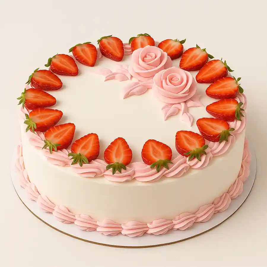 A delicious 500g Sweet Chariot Strawberry Cake, freshly baked and ready for gifting in Bangalore.