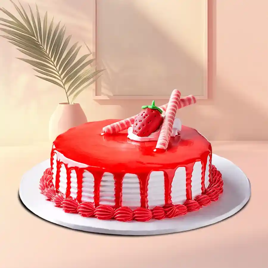 Delightful Strawberry Cream Cake Confection with white cream and strawberries.