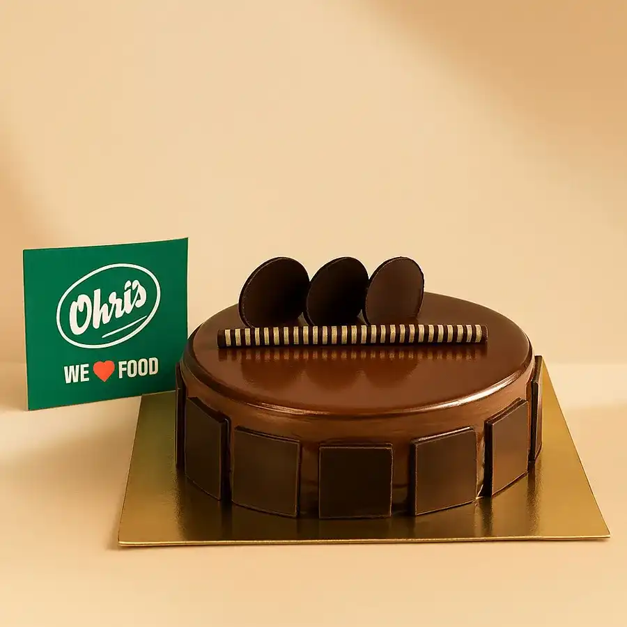 1-pound decadent Belgian Chocolate Cake from Ohris Cake Nation, beautifully layered and frosted, perfect for special occasions.