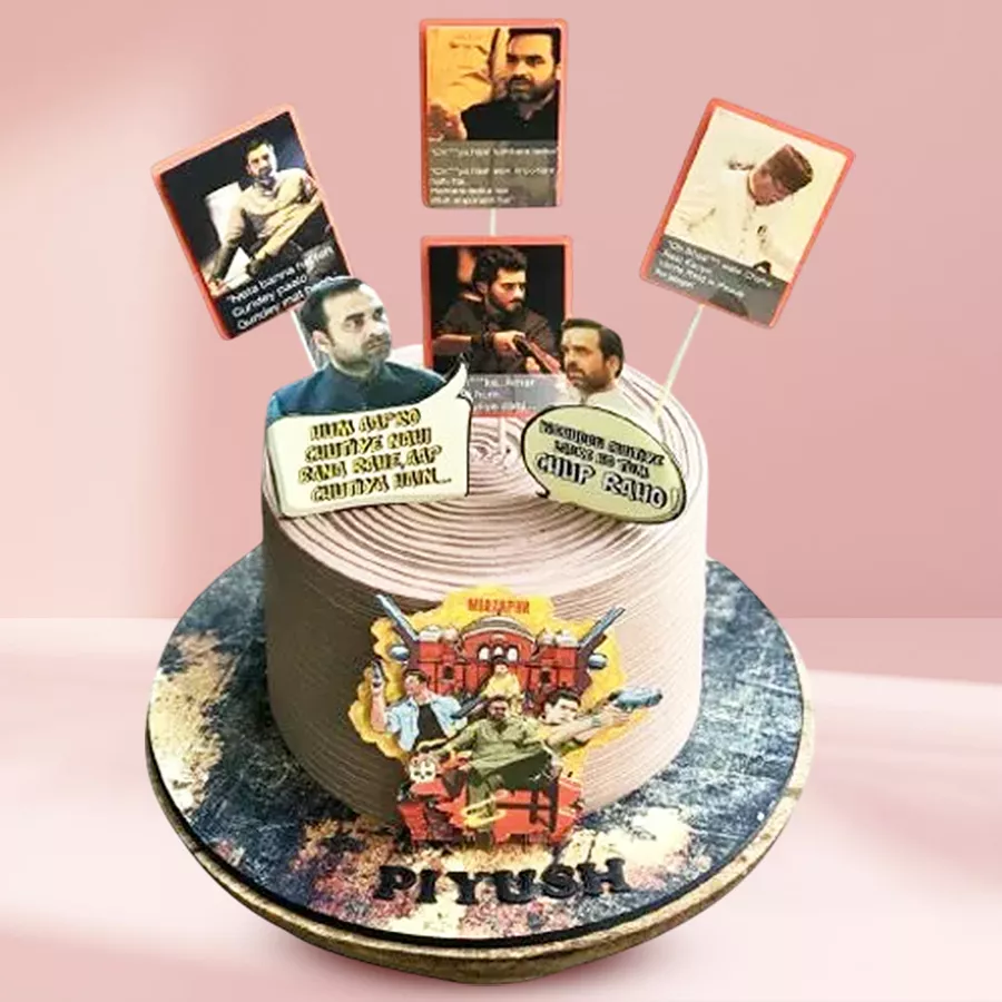 Customizable Kaleen Bhai theme cake designed for Mirzapur fans.