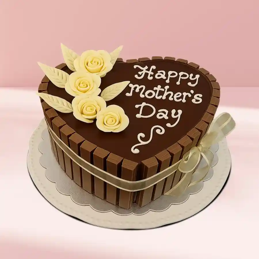 Sweet Heart Kitkat Chocolate Cake for Mother's Day, 1kg, in heart shape with "Happy Mothers Day" message.