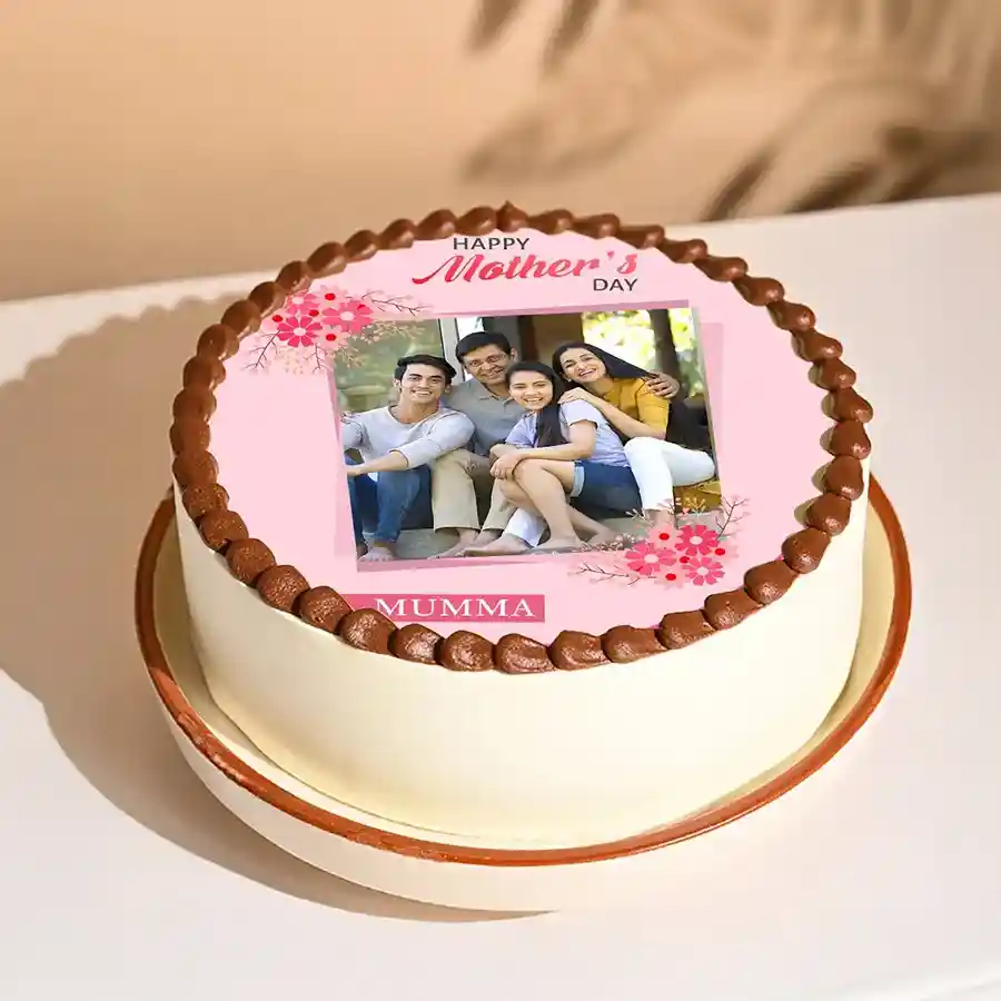 Heartwarming Mother's Day Photo Cake with personalized photo option. 1/2 Kg vanilla cake for a special celebration with mom.
