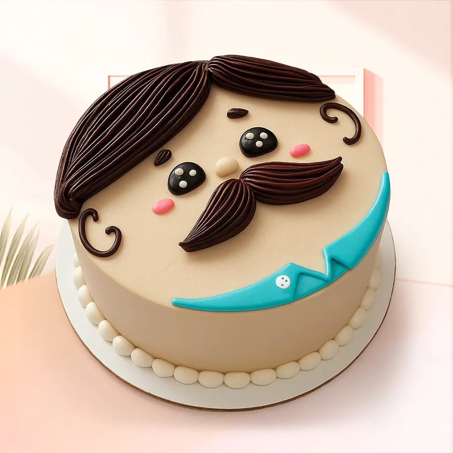 A round fondant cake for dad, featuring a smooth vanilla flavor, perfect for celebrations.