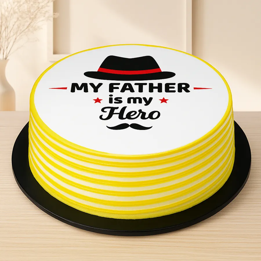 Dad’s Delightful Eggless Vanilla Cake with playful design for Father's Day.