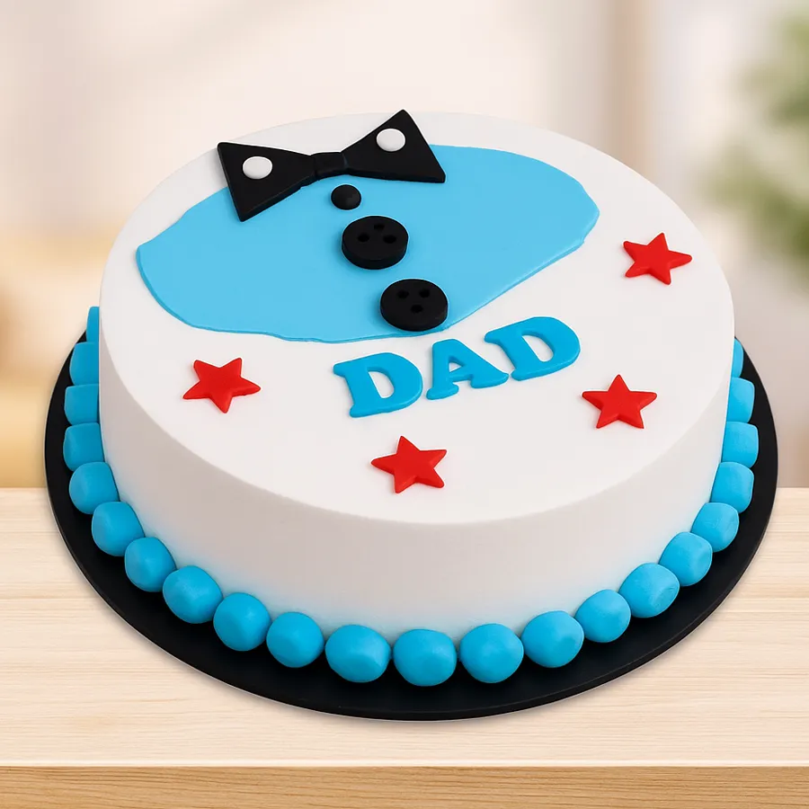 Bow-Licious Cake for Dads - a round vanilla cream cake perfect for celebrations.