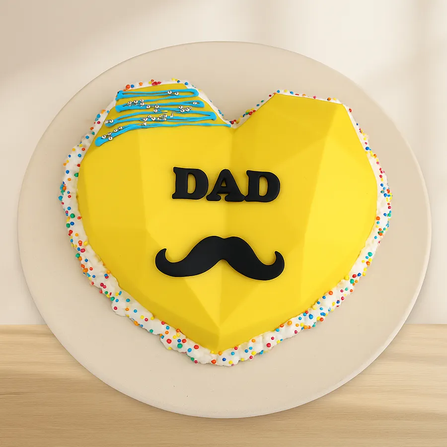 Heart shaped moustache pinata cake for Dad, perfect for celebrations.