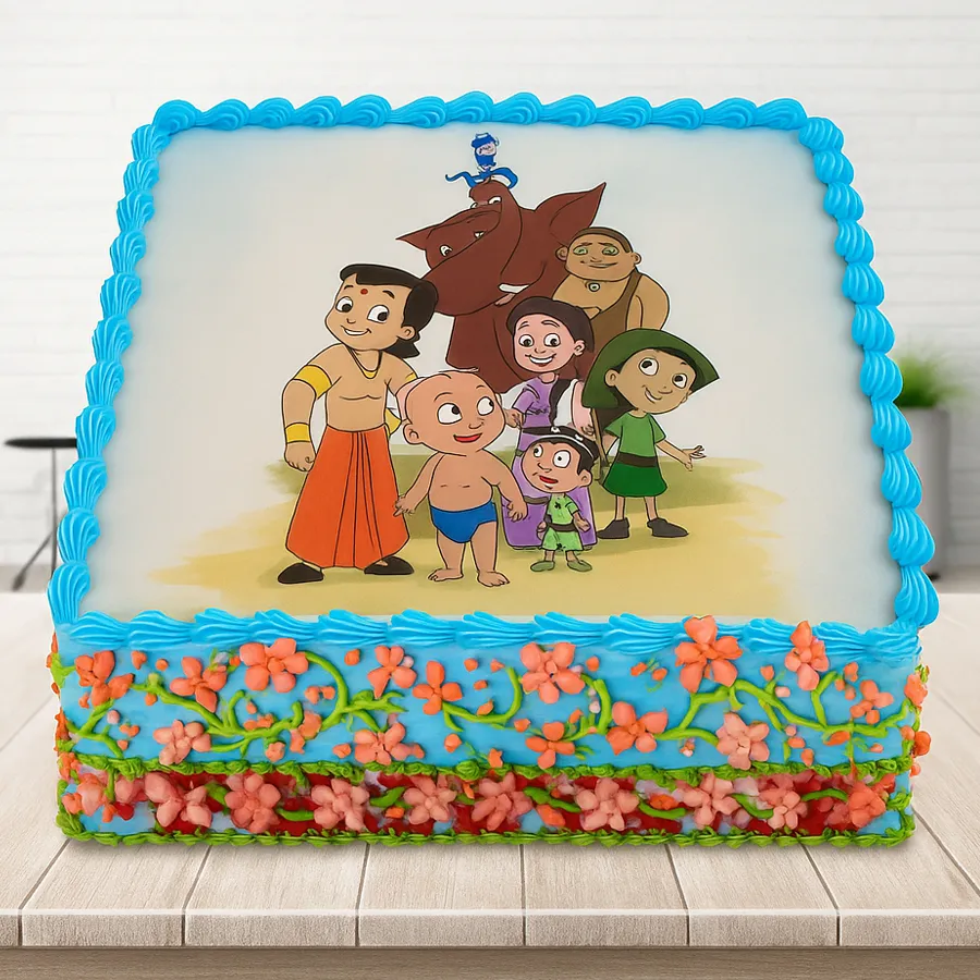 Whimsical Chota Bheem Chocolate Cake for kids' celebrations.