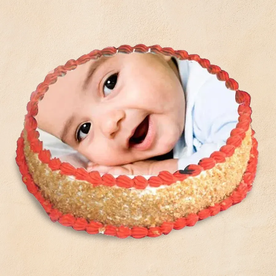 Sweet Butterscotch Celebration Cake with personalized photo topping.