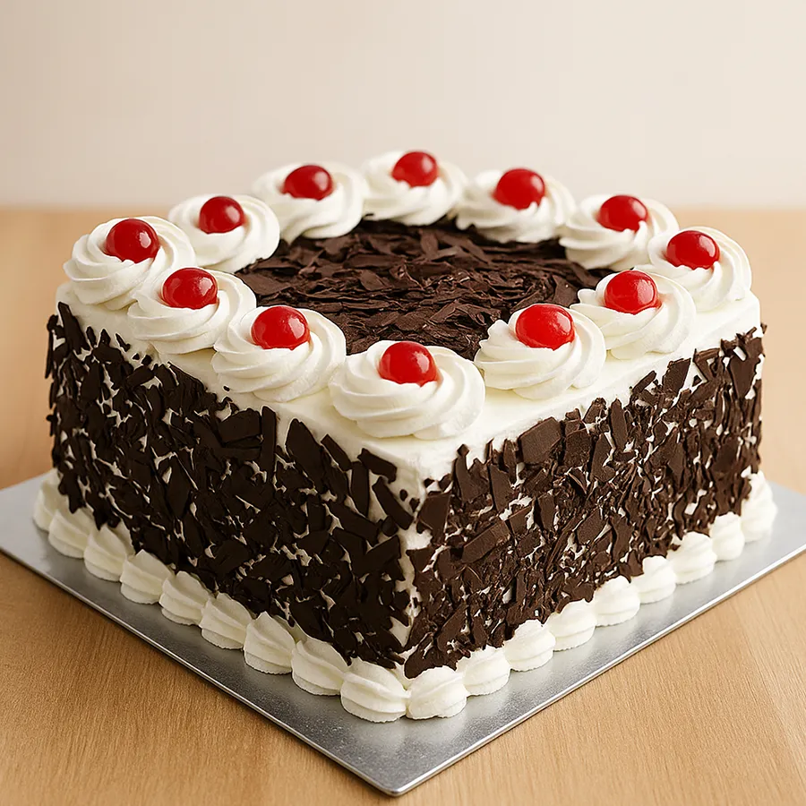 Blissful Black Forest Cake, a rich 1/2 kg chocolate delight perfect for sharing with loved ones.