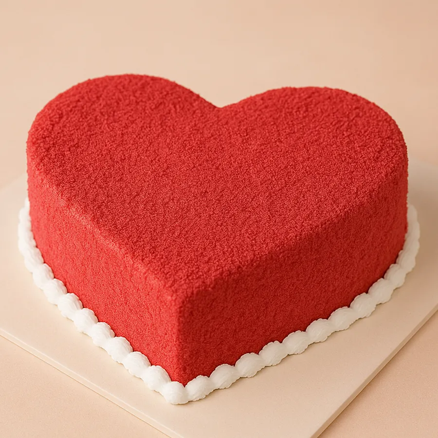 Heart-shaped Red Velvet Cake adorned with cream cheese frosting, weighing 500 grams, perfect for celebrations.
